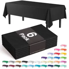 Exquisite 6-Pack Premium Plastic Tablecloth 54in. x 108in. Rectangle Plastic Table Cover Black