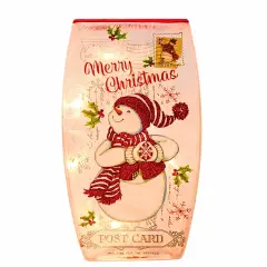 Stony Creek 7.75 In Vintage Postcard Med Vase Christmas Lighted Glass Accent , Christmas Decor Pre-Lit Electric Christmas SNOWMAN