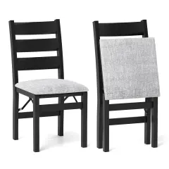 Rubber Wood Foldable Dining Chairs Set of 2 with Linen Upholstery and Ergonomic Backrest