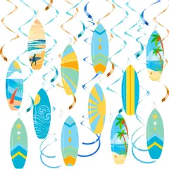 20pcs Surfing Surfboard Party Hanging Swirls Summer Surfing Birthday Party Decoration Surfboard Themed Swirl Ceiling Hanging Streamers for Summer Beach Surf Party Baby Shower Supplies