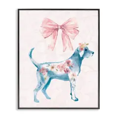 Stupell Industries Floral Dog with Pink Ribbon Framed Giclee Design by Carol Robinson