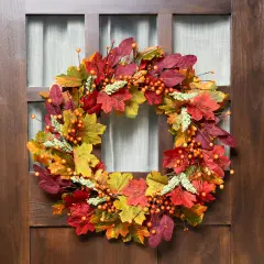 Northlight Leaves and Berries Artificial Fall Harvest Wreath - 20" Red