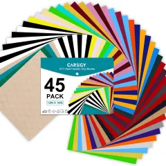 HTV Vinyl Bundle Heat Transfer Vinyl 12"x10" - 45 Pack Includes 30 Pack- 2 Sheets Teflon