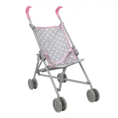 Cotton Candy Pink Umbrella Doll Stroller in Grey Polka Dots, Fits Dolls Up to 24"