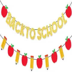 Pre-Strung Welcome Back to School Decorations Banner Gold Glitter