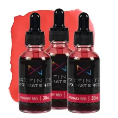 Artfinity Liquid Watercolor Paint 30 ml Bottle - 3 Pack, Primary Red - Vibrant Dye-Based Liquid Watercolor w/ Glass Pipette, Fast-Drying, Fine Art Paint for Calligraphy, Airbrushing & Traditional Art