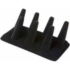 Plymor Black Velvet Ring Finger Display, Seven on Rectangular Base, 6.75" W x 3.5" D x 2.25" H