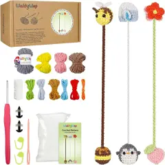 3 Animal & Flower Bookmarks Crochet Kit - Yellow, Blue, Pink