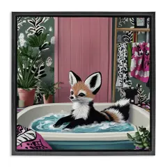 Stupell Industries Bathing Fox in Tropical Bathroom Floating Frame By Annabelle Hall