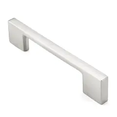 Cauldham Solid Kitchen Cabinet Pulls Handles (3-5/8" Hole Centers) - Modern Thin Profile Drawer/Door Hardware - Style M255 - Satin Nickel