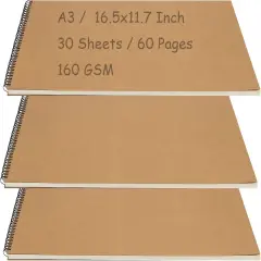 3 PCS A3 SketchBooks, 60 Pages