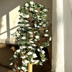 Artificial Rose Rattan Garland Fake Rose Vine Hanging Rose Ivy White Flowers Home Hotel Office Wedding Party Garden Craft Art Decoration