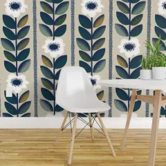 Peel & Stick Wallpaper 2FT Wide Floral Bold Stripes Jumbo Scale Custom Removable Wallpaper by Spoonflower