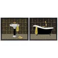 Stupell Industries Geometric Patterned Bathroom Views 2pc Floating Frame Set, design by Conrad Knutsen