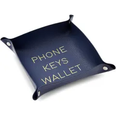 Juvale Leather Catchall Dish, Valet Tray, Phone Wallet Keys Holder, Entryway Basket for Keys, Organizer Tray for Entryway, Nightstand and Desk, Navy Blue, 6.9 x 6.9 x 2.2 in