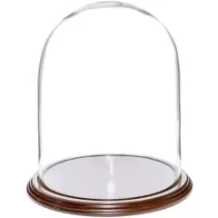 Plymor 8" x 10.25" Glass Display Dome Cloche Dark Mahogany Veneer