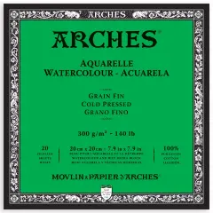 Arches Aquarelle Cold Pressed Watercolor Block 7.9"X7.9"- 140lb, 20 Sheets