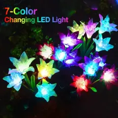 4 Pack Solar Lights With 16 Bigger Artificial Lily Flowers, Multi-Color Changing Lights, Solar Garden Decor Lights For Patio Yard Lawn Pathway