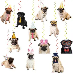 24 Pcs Pug Dog Hanging Decorations Pug Hanging Swirls Ceiling Swirls Pug Birthday Party Supplies for Pug Party Decorations