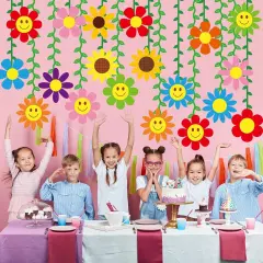 20 Pcs Spring Themed Flower Garland Kit Summer Party Decorations Sunflower Banner Green Leaves Streamers Strings Hanging Swirls for Home School Classroom Baby Shower Birthday Party Supplies