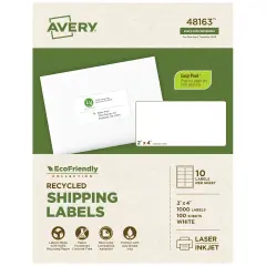 Avery EcoFriendly Recycled Shipping Labels, 2" x 4", White, Permanent Adhesive, Laser & Inkjet Printers, 1,000 Printable Labels (48163)