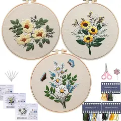 Embroidery Kit for Beginners，Plants Flowers Pre-Stamped Pattern Kits
