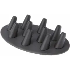 Plymor Gray Faux Leather Ring Finger Display, Ten on Oval Base, 7.5" W x 4.5" D x 1" H