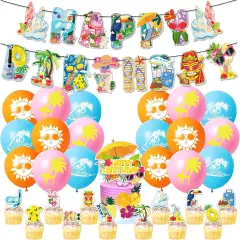 Summer Beach Party Decorations - Banner, Cake Toppers, Balloons