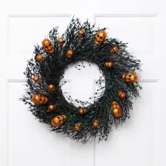 Northlight Glittered Skulls and Spiders Halloween Twig Wreath - 22" - Unlit Black