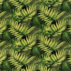 Noir - Black,Green Leaves,Tropical & Botanical Upholstery Fabric 54 Inches"