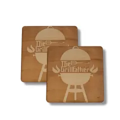 The Grillfather Coaster Set of two 4x4in Raw Wood