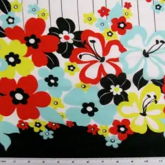 1 Yard Cotton Lawn Print Fabric Double Border Red Multi Color 56/58" Wide Apparel Use