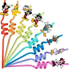 24Pcs Mickey Birthday Party Supplies Reusable Drinking Straws