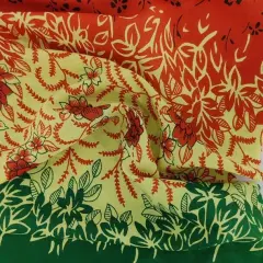 1 Yard Cotton Voile Fabric Double Border Green Orange Print 44/45" Width Apparel Fabric