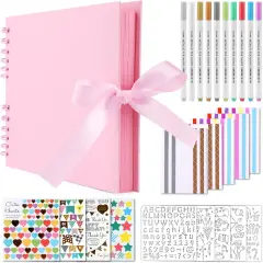 80-Page Scrapbook Album Kit with 10 Metallic Markers & Accessories - Pink (11.5*8.5 Inches)