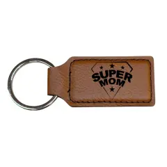 Keychain - Rectangle - Super Mom - Leather Rawhide/Black