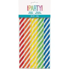 Assorted Striped Paper Smoothie Straws - 40 Pcs
