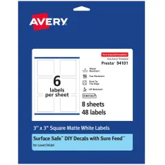 Avery Square Labels with Sure Feed, 3" x 3"