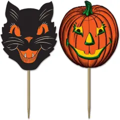 Paper Vintage Halloween Party Food Picks Cat Pumpkin Cupcake Toppers