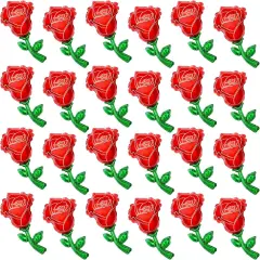 24 PCS Valentines Day Rose Foil Balloons, 12 Inch Rose Flower Shape Balloons Red Rose Aluminum Foil Balloons for Valentines Day Party Decorations Baby Shower Wedding Birthday Party Decor