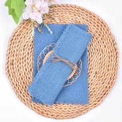Dark Blue 6 Pack Handmade Cloth Napkins Cotton Linen Easter Spring Napkins with Fringe Rustic Bulk Dinner Napkins for Wedding Party Baby Shower Table Decor