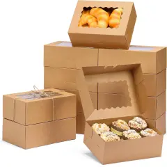28pcs Cookie Boxes with Window, 9x6x3 Inch Brown Bakery Boxes Pastry Containers for Chocolate Covered Strawberries, Candy, Muffins, Donuts