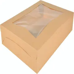 Kraft Paperboard Lock Corner Window Bakery Box, 19" Length x 14" Width x 4" Height, Natural (Case of 50)