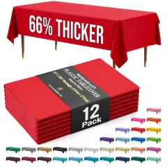 Exquisite 12-Pack Premium Plastic Tablecloth 54in. x 108in. Rectangle Plastic Table Cover Red