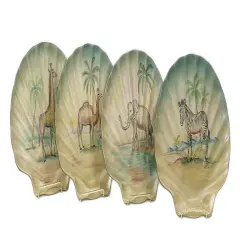 Set of 4 Animal Decorative Plates 10 Inch Diameter Brown