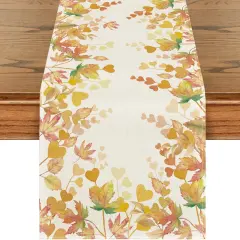 Maple Leaves Floral Fall Table Runner, Orange Seasonal,13x72 Inch