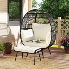 Costway 2 PCS Patio Wicker Lounge Basket Set Oversized Egg Chair with Soft Cushions