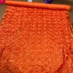 1 Yard Exquisite 3D Rose Design Satin Rosette Ribbon Fabric 54" Width Orange