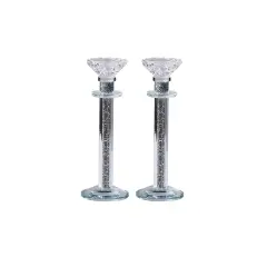 Crystal Candlesticks with Crushed Gemstones Gold Silver