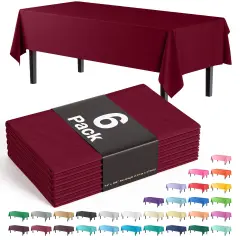 Exquisite 6-Pack Premium Plastic Tablecloth 54in. x 108in. Rectangle Plastic Table Cover Burgundy